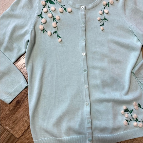 Talbots embroidered crew neck cardigan sweater - Picture 4 of 8